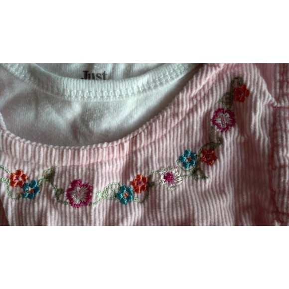 Girl's Size 6-9 M Month Two Piece Pink Floral Corduroy Pant Suspenders & Top - Picture 3 of 5